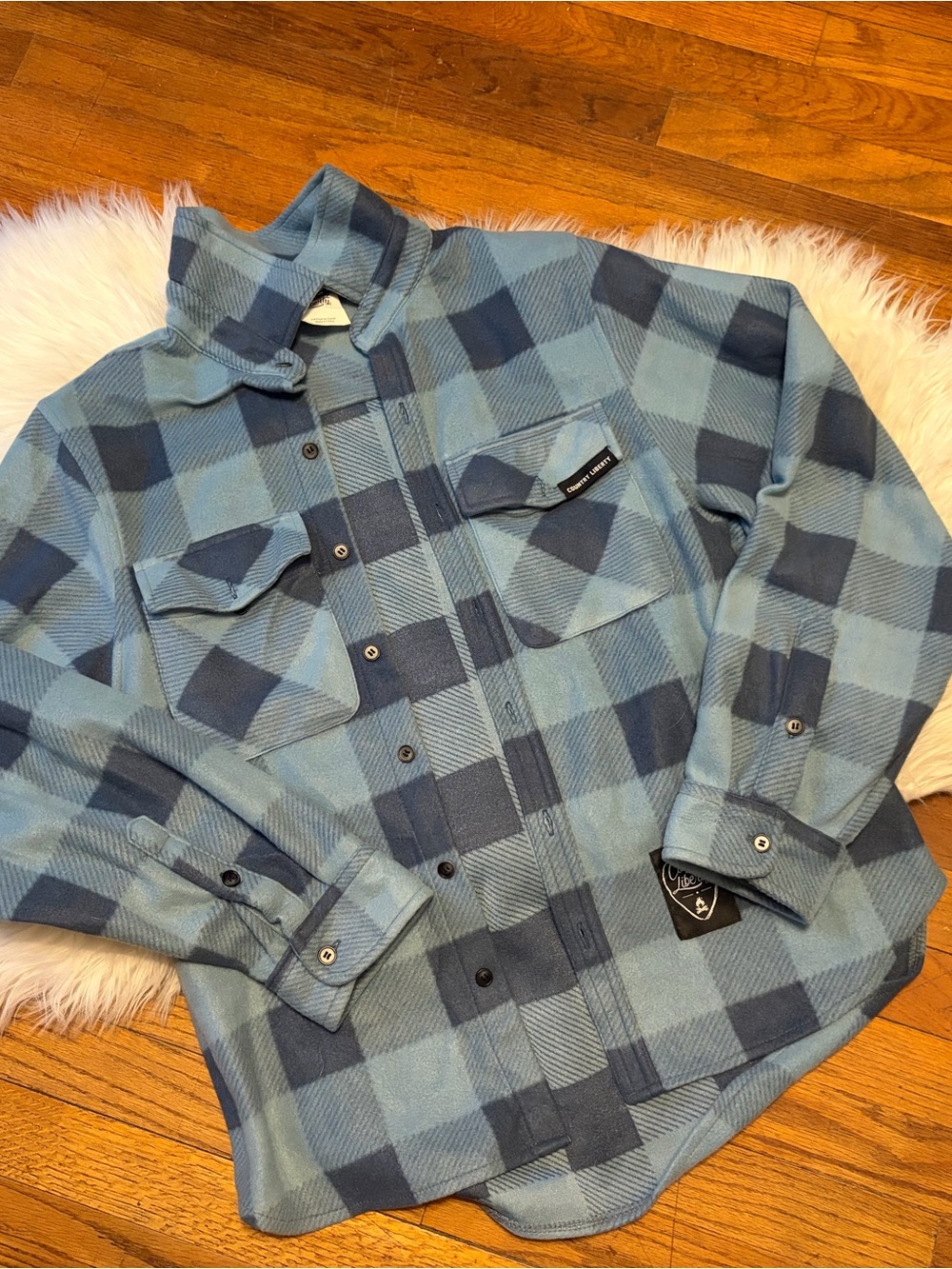 Country Liberty unisex  Blue Plaid Button-Up Shirt Jacket: small
